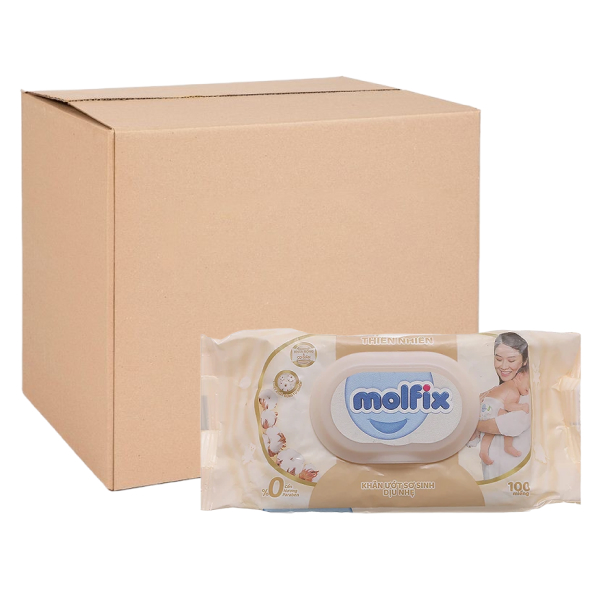 Thùng 12 khăn ướt Molfix sơ sinh dịu nhẹ không mùi gói 100 miếng